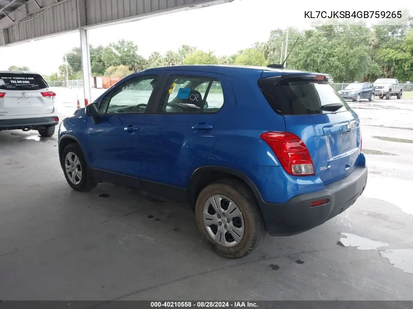 KL7CJKSB4GB759265 2016 Chevrolet Trax 1Ls