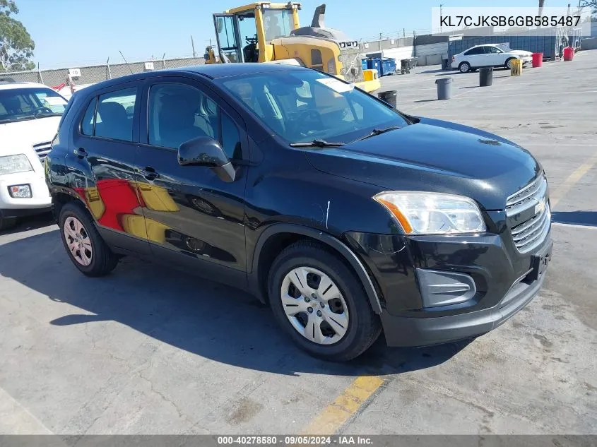 2016 Chevrolet Trax 1Ls VIN: KL7CJKSB6GB585487 Lot: 40278580