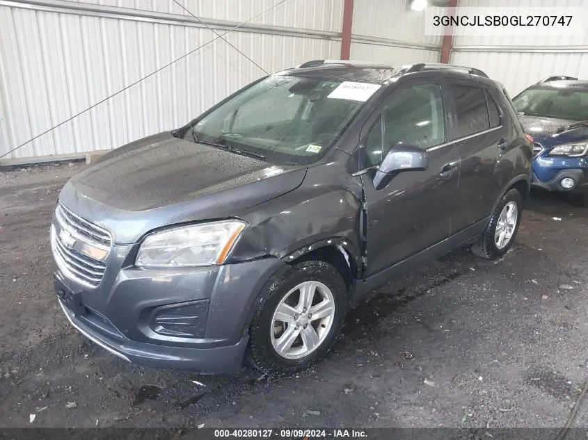 3GNCJLSB0GL270747 2016 Chevrolet Trax Lt