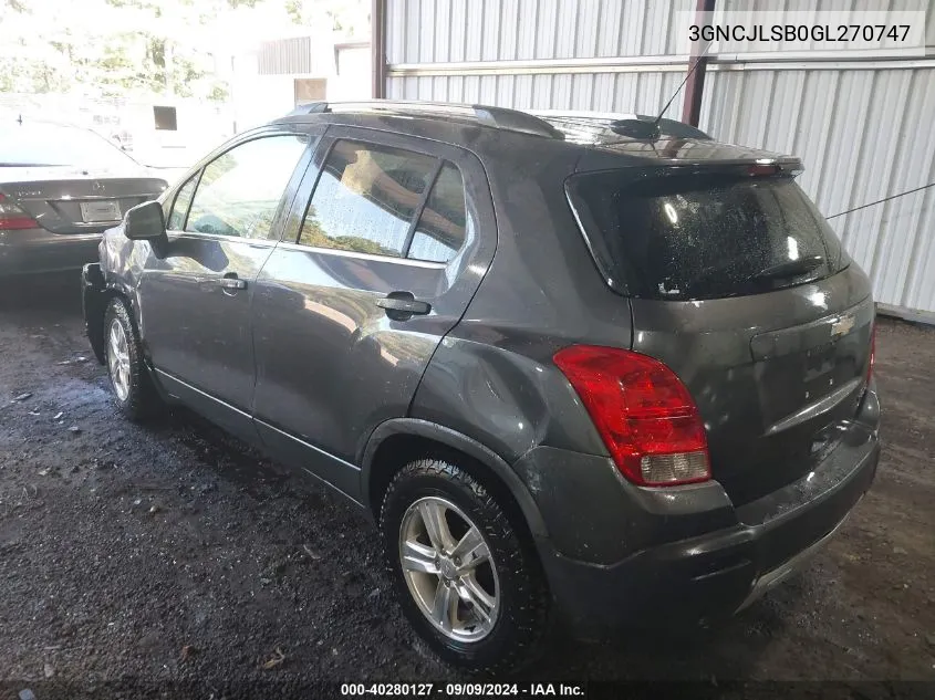 3GNCJLSB0GL270747 2016 Chevrolet Trax Lt