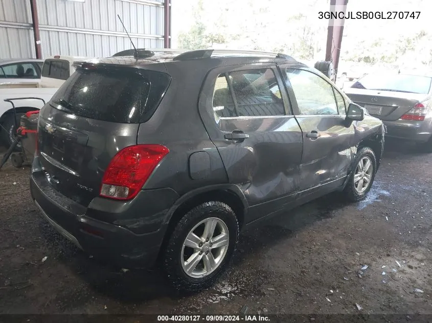 3GNCJLSB0GL270747 2016 Chevrolet Trax Lt