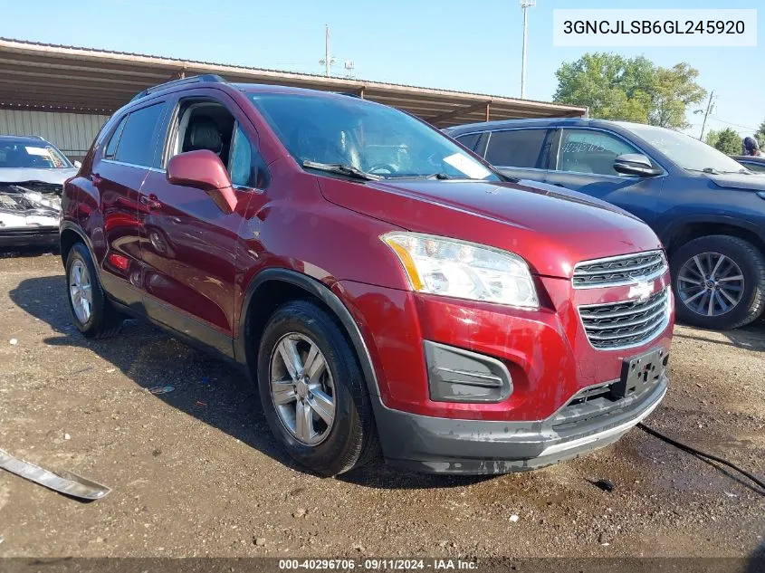 2016 Chevrolet Trax Lt VIN: 3GNCJLSB6GL245920 Lot: 40296706