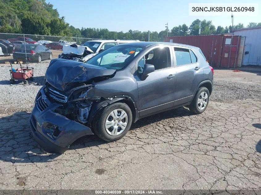 2016 Chevrolet Trax 1Ls VIN: 3GNCJKSB1GL260948 Lot: 40340039