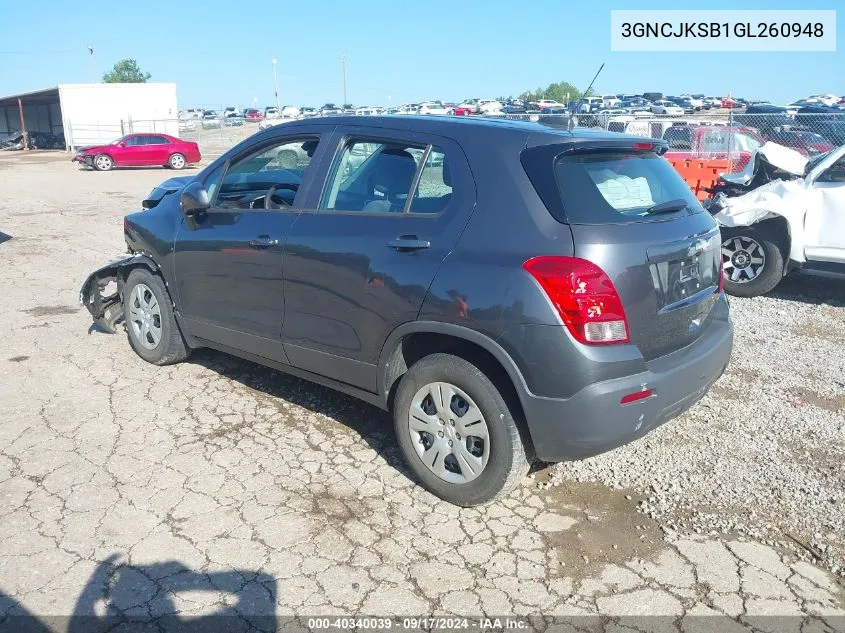 3GNCJKSB1GL260948 2016 Chevrolet Trax 1Ls