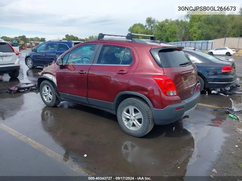 2016 Chevrolet Trax Lt VIN: 3GNCJPSB0GL266673 Lot: 40343727