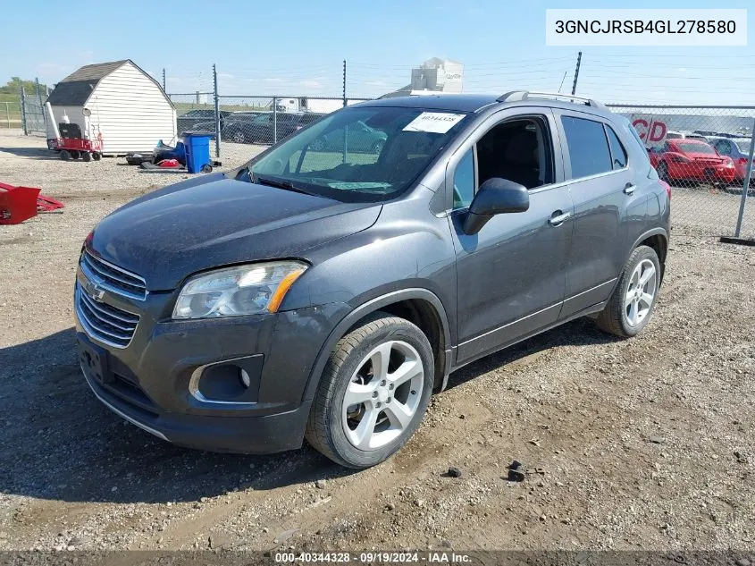 2016 Chevrolet Trax Ltz VIN: 3GNCJRSB4GL278580 Lot: 40344328