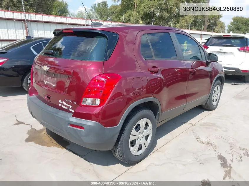 2016 Chevrolet Trax 1Ls VIN: 3GNCJKSB4GL260880 Lot: 40348390