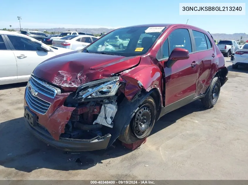 2016 Chevrolet Trax 1Ls VIN: 3GNCJKSB8GL213240 Lot: 40348400