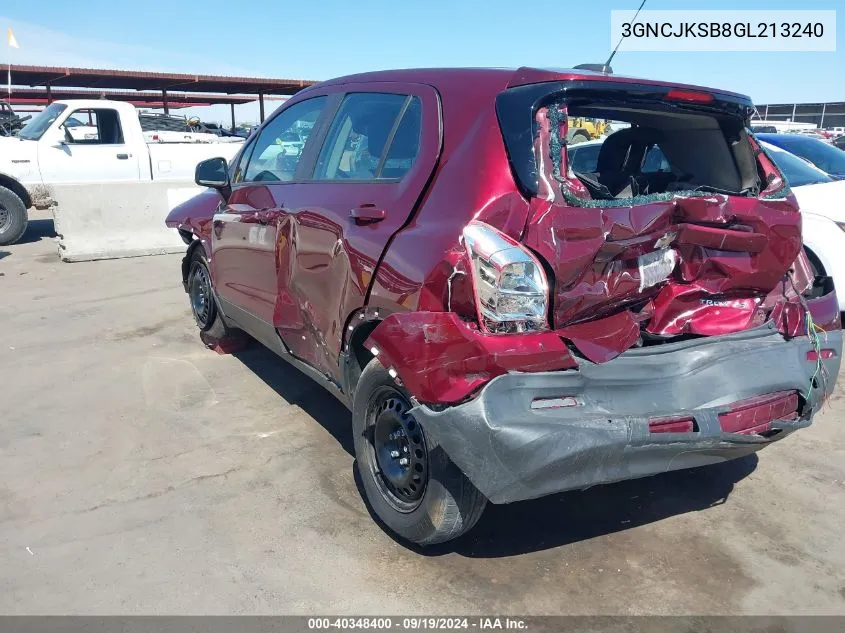 2016 Chevrolet Trax 1Ls VIN: 3GNCJKSB8GL213240 Lot: 40348400