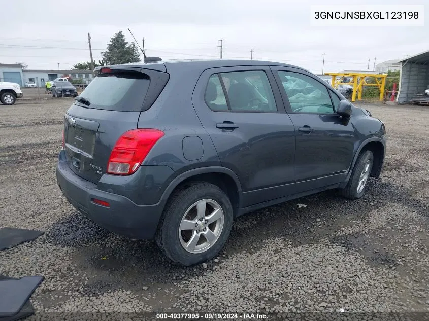 2016 Chevrolet Trax 1Ls VIN: 3GNCJNSBXGL123198 Lot: 40377995