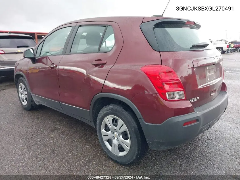 3GNCJKSBXGL270491 2016 Chevrolet Trax 1Ls