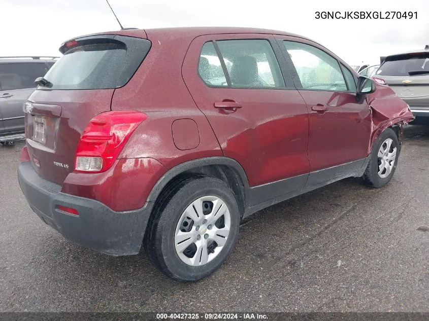 3GNCJKSBXGL270491 2016 Chevrolet Trax 1Ls