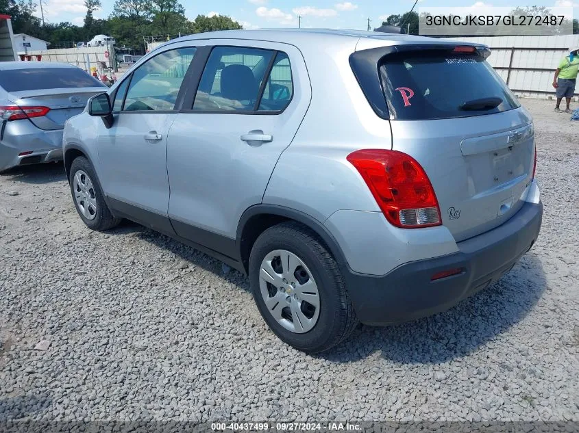 2016 Chevrolet Trax 1Ls VIN: 3GNCJKSB7GL272487 Lot: 40437499