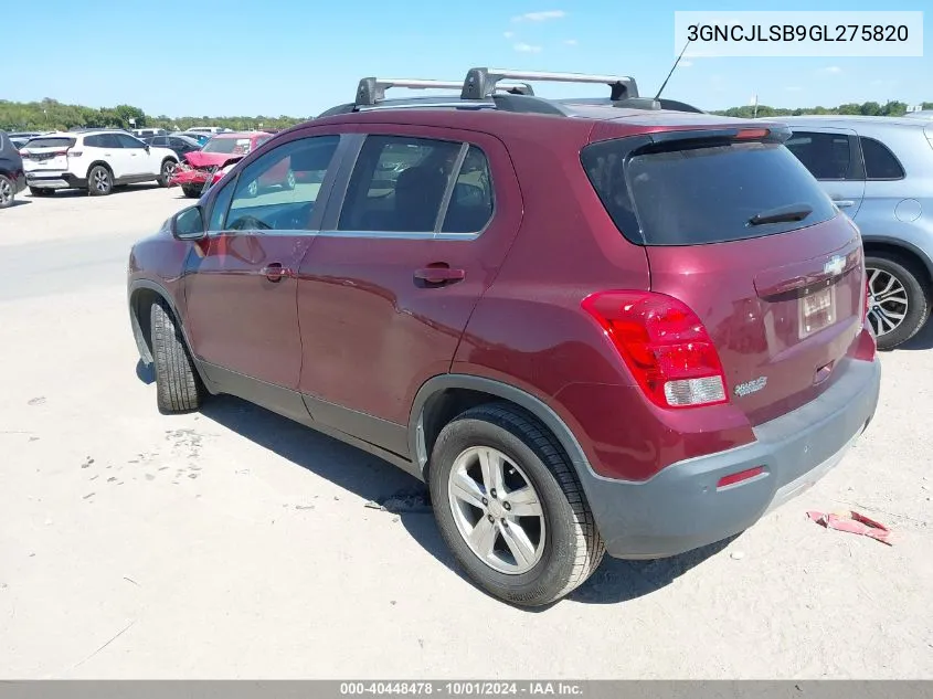 2016 Chevrolet Trax 1Lt VIN: 3GNCJLSB9GL275820 Lot: 40448478