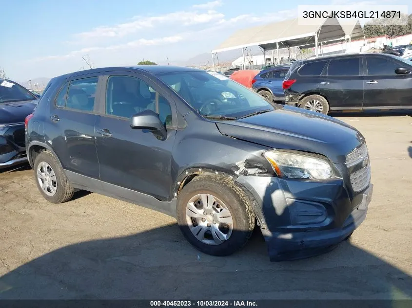 2016 Chevrolet Trax 1Ls VIN: 3GNCJKSB4GL214871 Lot: 40452023