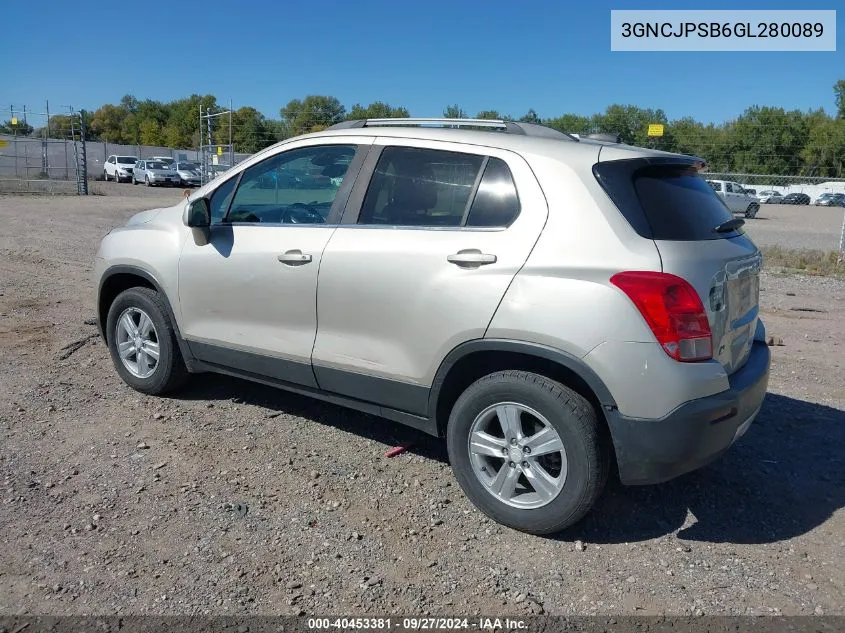 2016 Chevrolet Trax Lt VIN: 3GNCJPSB6GL280089 Lot: 40453381