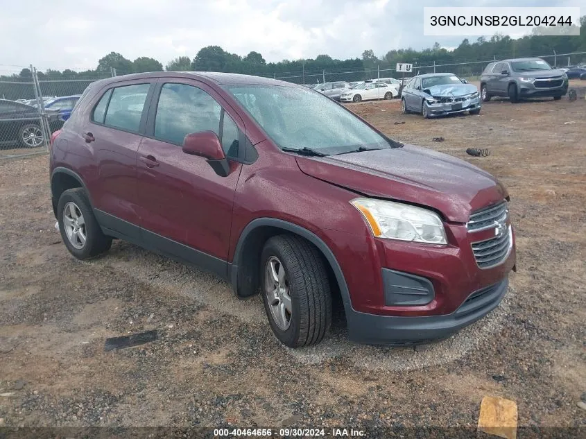 3GNCJNSB2GL204244 2016 Chevrolet Trax Ls