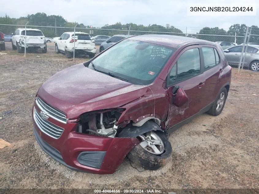 2016 Chevrolet Trax Ls VIN: 3GNCJNSB2GL204244 Lot: 40464656