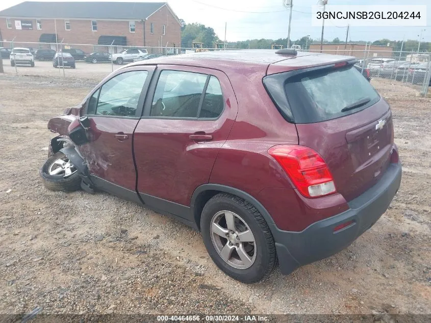 2016 Chevrolet Trax Ls VIN: 3GNCJNSB2GL204244 Lot: 40464656