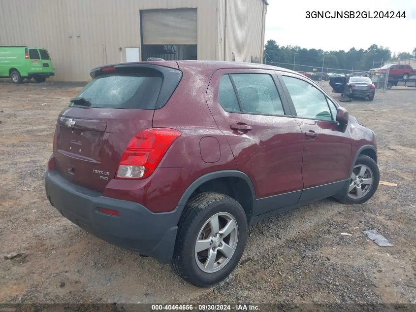 2016 Chevrolet Trax Ls VIN: 3GNCJNSB2GL204244 Lot: 40464656