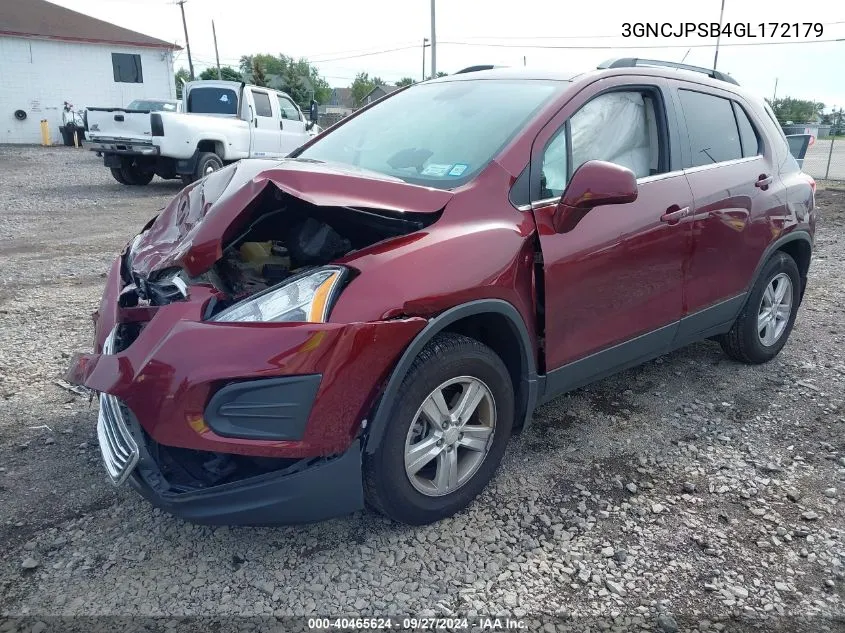 2016 Chevrolet Trax Lt VIN: 3GNCJPSB4GL172179 Lot: 40465624