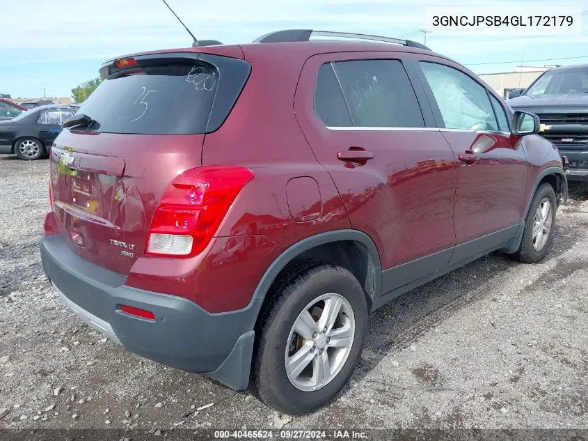 2016 Chevrolet Trax Lt VIN: 3GNCJPSB4GL172179 Lot: 40465624