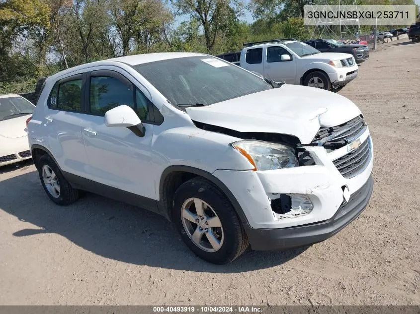 2016 Chevrolet Trax 1Ls VIN: 3GNCJNSBXGL253711 Lot: 40493919