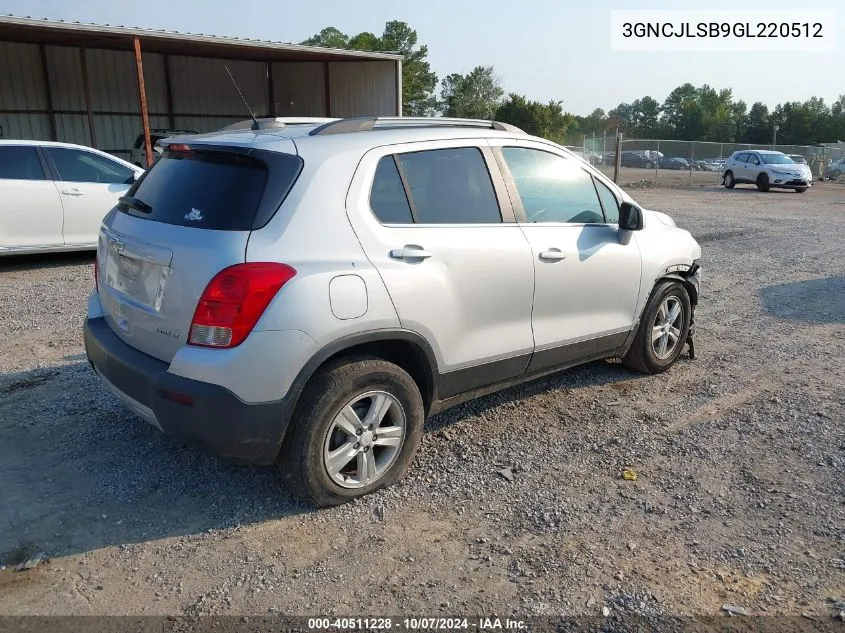 2016 Chevrolet Trax 1Lt VIN: 3GNCJLSB9GL220512 Lot: 40511228