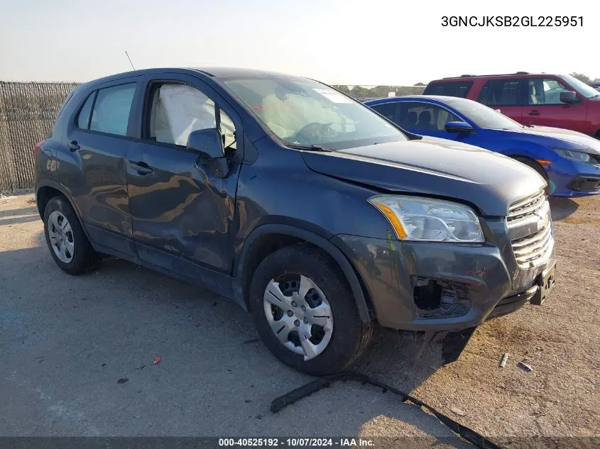 2016 Chevrolet Trax Ls VIN: 3GNCJKSB2GL225951 Lot: 40525192