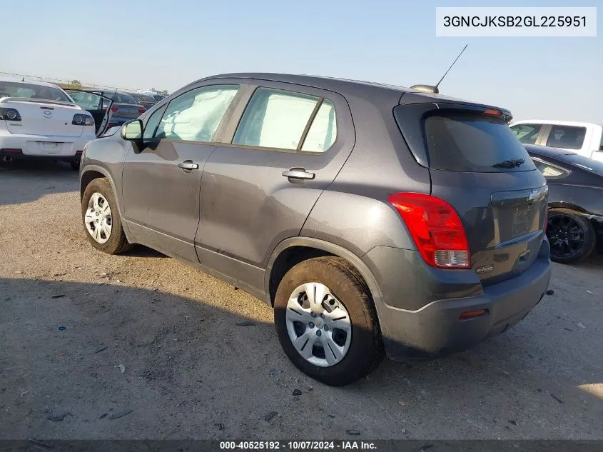 2016 Chevrolet Trax Ls VIN: 3GNCJKSB2GL225951 Lot: 40525192