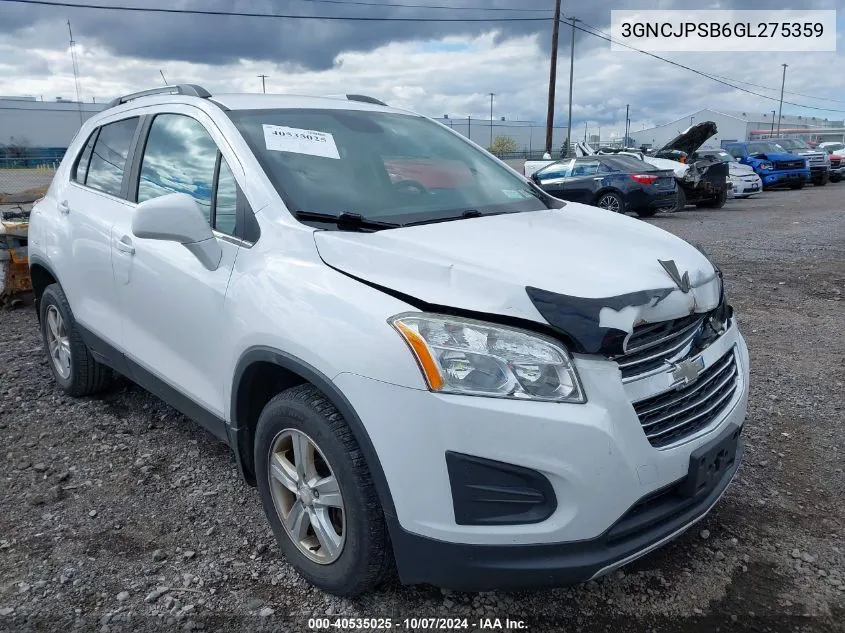 2016 Chevrolet Trax Lt VIN: 3GNCJPSB6GL275359 Lot: 40535025