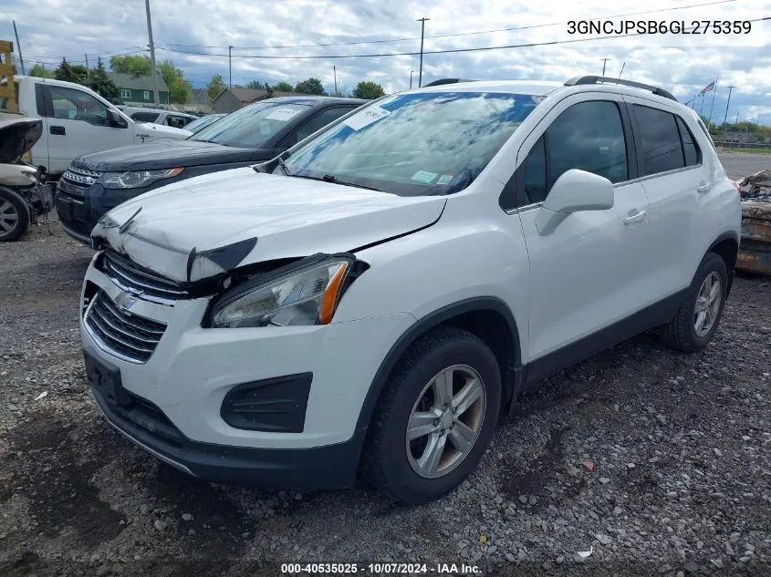 2016 Chevrolet Trax Lt VIN: 3GNCJPSB6GL275359 Lot: 40535025