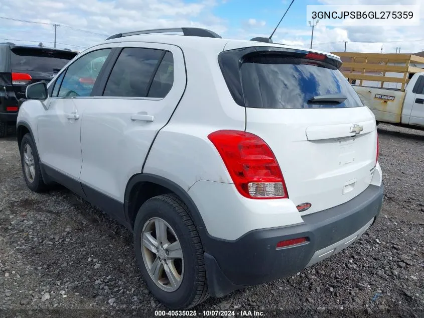 2016 Chevrolet Trax Lt VIN: 3GNCJPSB6GL275359 Lot: 40535025