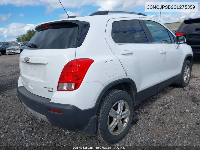 2016 Chevrolet Trax Lt VIN: 3GNCJPSB6GL275359 Lot: 40535025