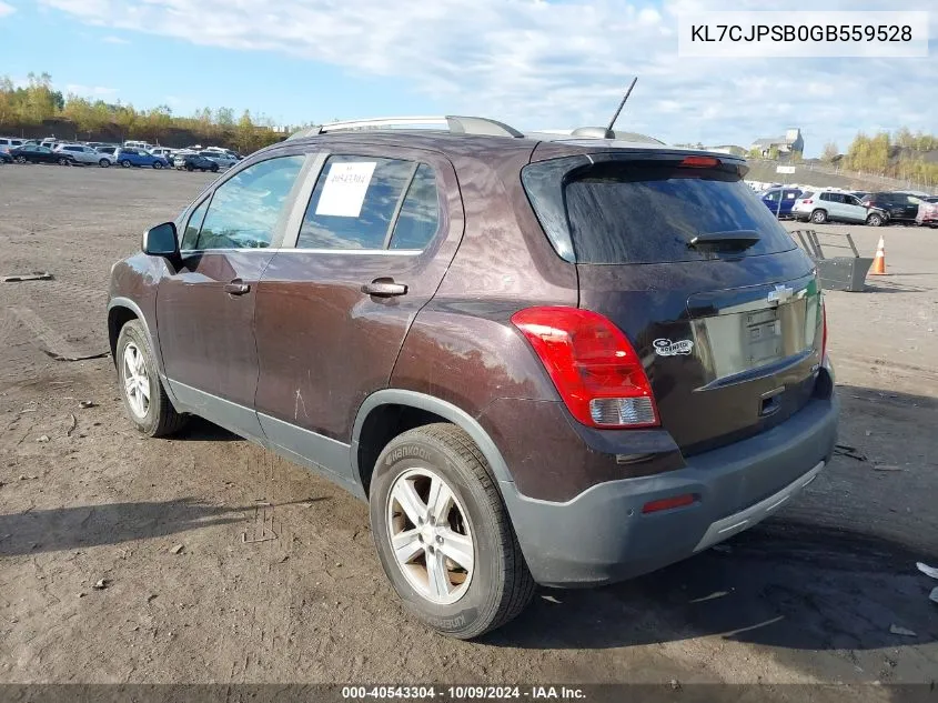 2016 Chevrolet Trax Lt VIN: KL7CJPSB0GB559528 Lot: 40543304