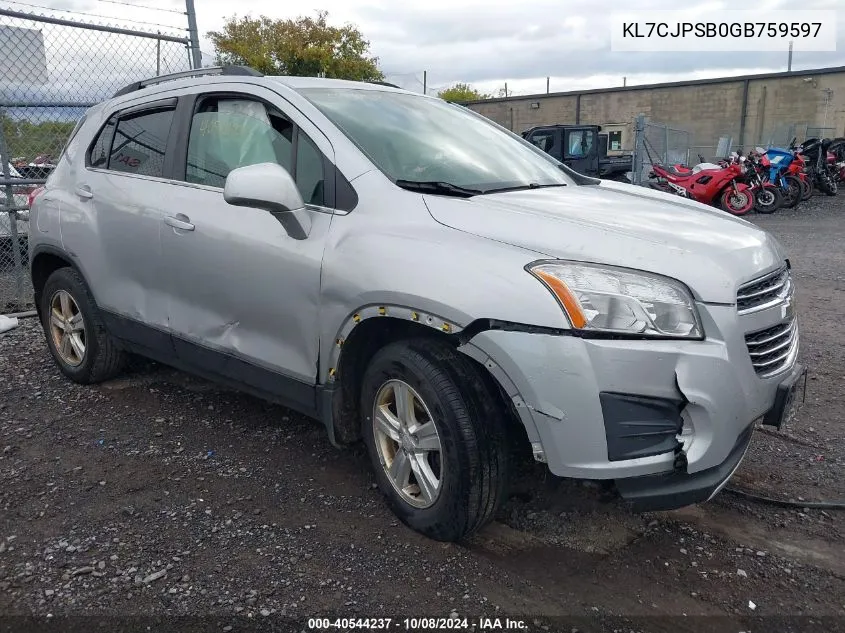 2016 Chevrolet Trax 1Lt VIN: KL7CJPSB0GB759597 Lot: 40544237