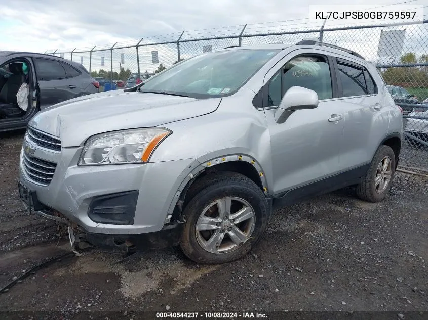 2016 Chevrolet Trax 1Lt VIN: KL7CJPSB0GB759597 Lot: 40544237