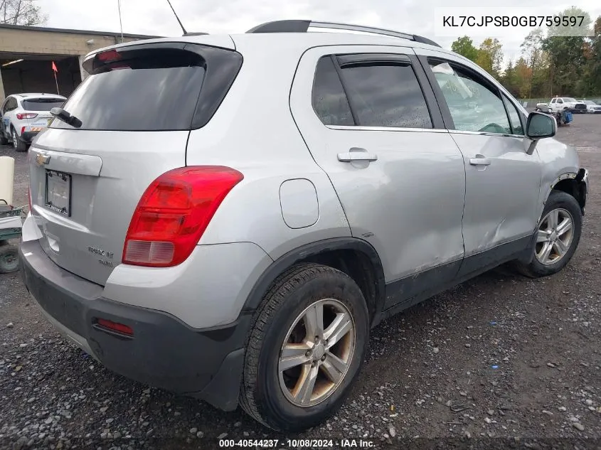 2016 Chevrolet Trax 1Lt VIN: KL7CJPSB0GB759597 Lot: 40544237