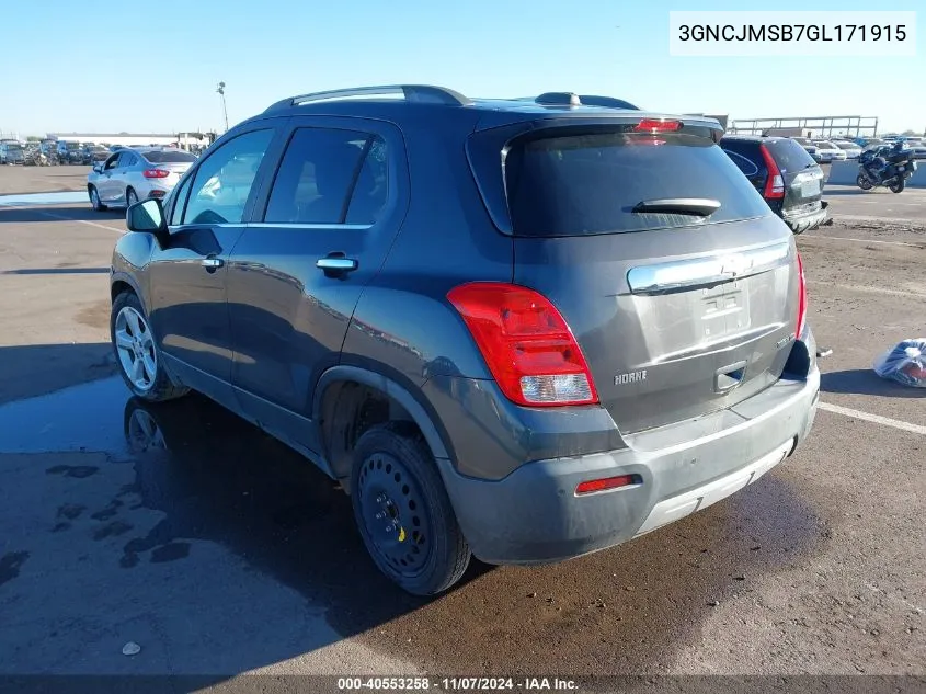 2016 Chevrolet Trax Ltz VIN: 3GNCJMSB7GL171915 Lot: 40553258