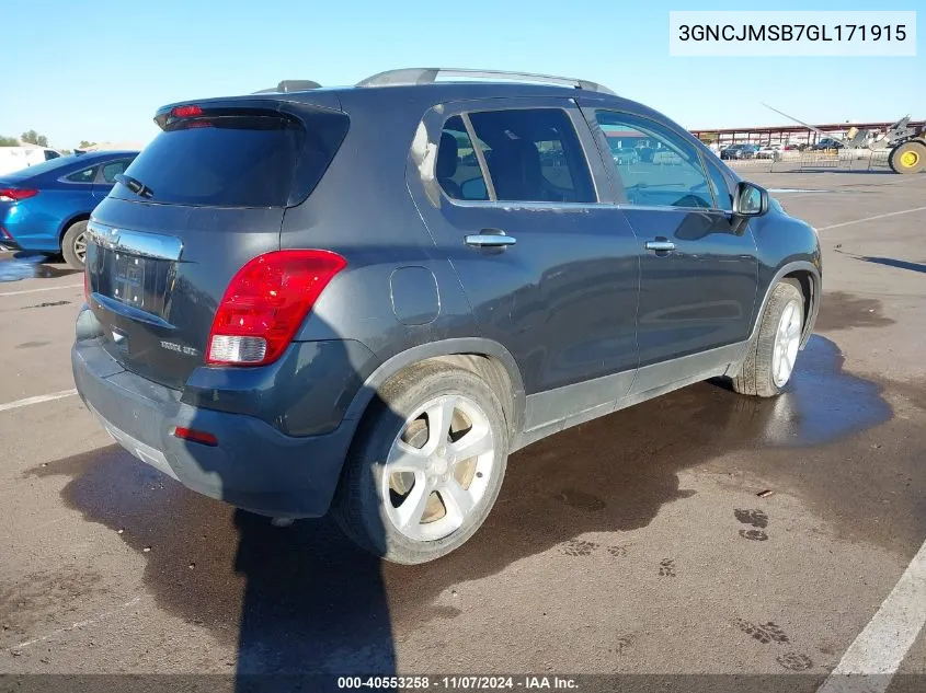 2016 Chevrolet Trax Ltz VIN: 3GNCJMSB7GL171915 Lot: 40553258