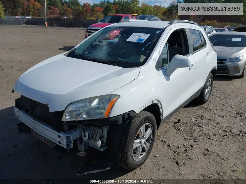 2016 Chevrolet Trax Lt VIN: 3GNCJPSB3GL215989 Lot: 40562850