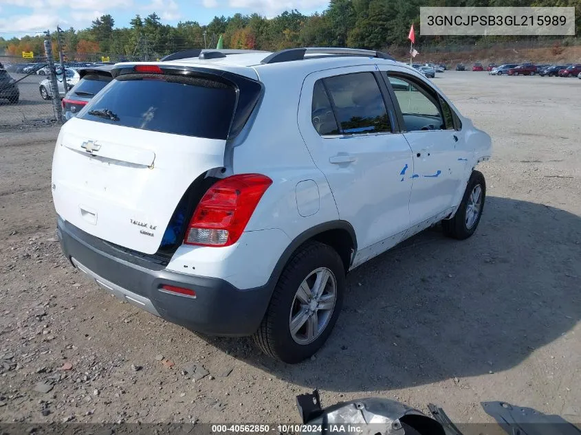 2016 Chevrolet Trax Lt VIN: 3GNCJPSB3GL215989 Lot: 40562850