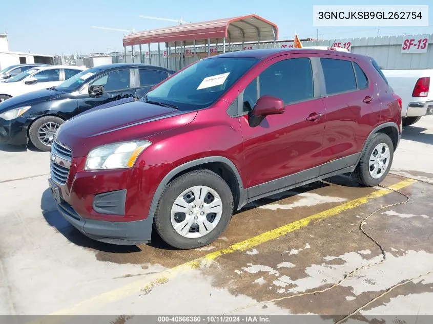 2016 Chevrolet Trax 1Ls VIN: 3GNCJKSB9GL262754 Lot: 40566360