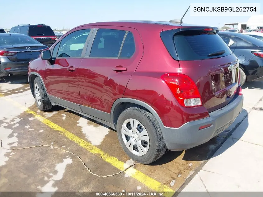 2016 Chevrolet Trax 1Ls VIN: 3GNCJKSB9GL262754 Lot: 40566360