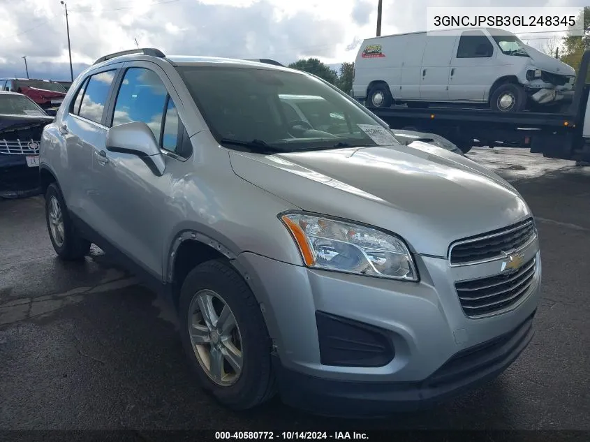 2016 Chevrolet Trax Lt VIN: 3GNCJPSB3GL248345 Lot: 40580772