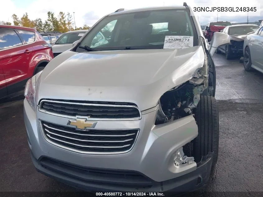 2016 Chevrolet Trax Lt VIN: 3GNCJPSB3GL248345 Lot: 40580772