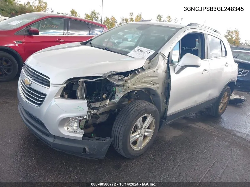 2016 Chevrolet Trax Lt VIN: 3GNCJPSB3GL248345 Lot: 40580772