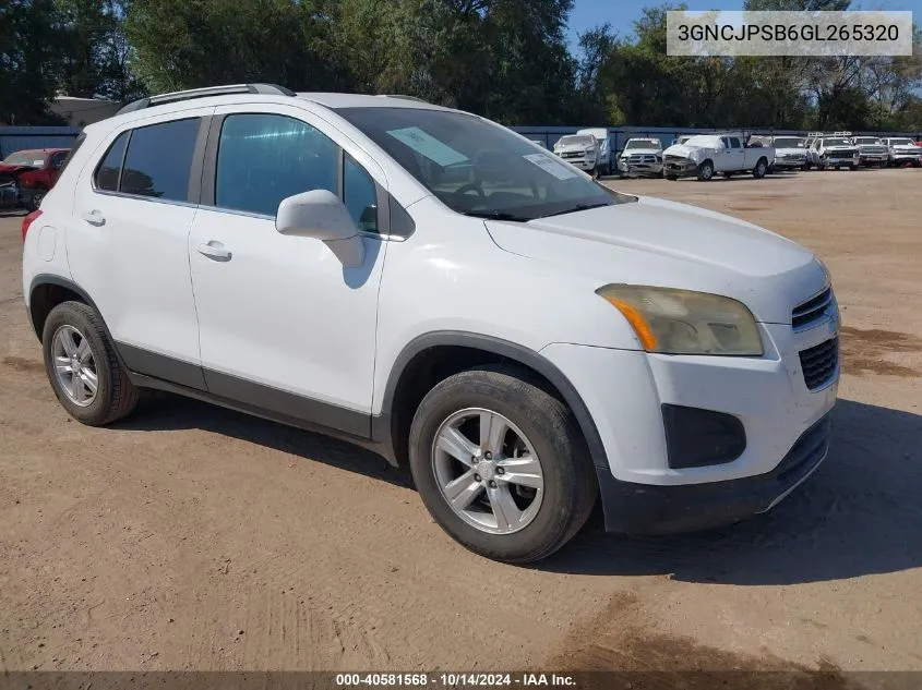 2016 Chevrolet Trax Lt VIN: 3GNCJPSB6GL265320 Lot: 40581568