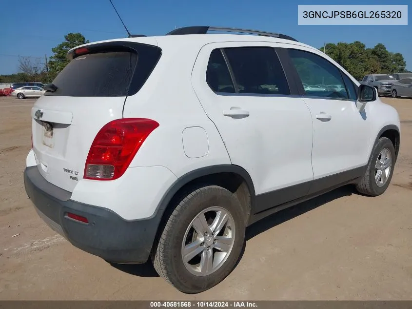 2016 Chevrolet Trax Lt VIN: 3GNCJPSB6GL265320 Lot: 40581568