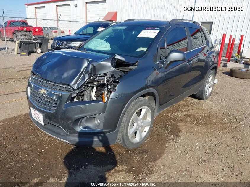 2016 Chevrolet Trax Ltz VIN: 3GNCJRSB8GL138080 Lot: 40584756